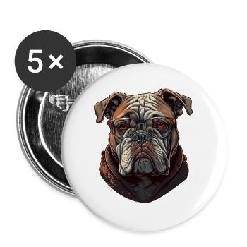 Alte Bulldogge - Buttons groß 56 mm (5er Pack) - Weiß - Vorne