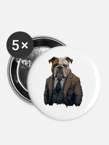 Tapfere Bulldogge - Buttons groß 56 mm (5er Pack) - Weiß