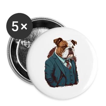 Fasionable Bulldog - Buttons large 2.2''/56 mm (5-pack) - white - Front