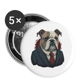 Professionell aussehende Bulldogge - Buttons groß 56 mm (5er Pack) - Weiß - Vorne