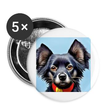 treuer kleiner schwarzer Hundekopf - Buttons groß 56 mm (5er Pack) - Weiß - Vorne