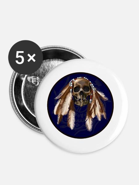 scull with feathers around - Buttons groß 56 mm (5er Pack) - Weiß