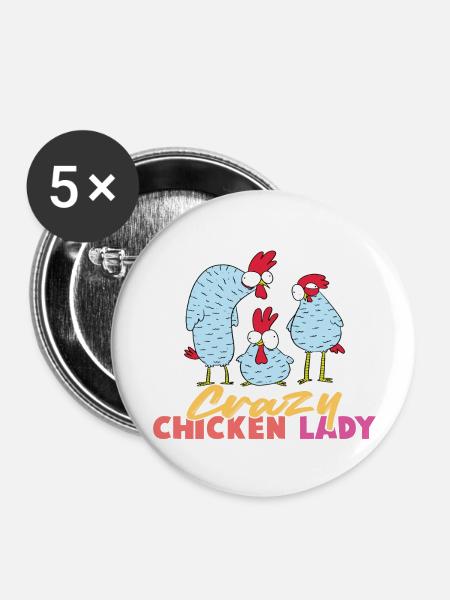 Crazy Chicken Lady - Buttons groß 56 mm (5er Pack) - Weiß
