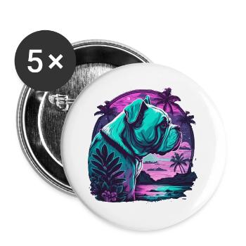 Vaporwave Bulldog Beach Fun - Buttons large 2.2''/56 mm (5-pack) - white - Front
