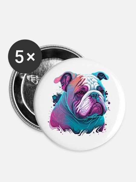 Unschuldige Gesichtsbulldogge - Buttons groß 56 mm (5er Pack) - Weiß
