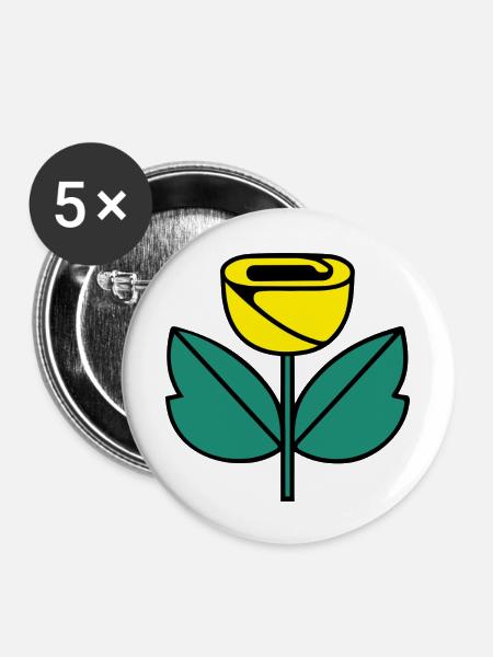 Gelbe Blume - Buttons groß 56 mm (5er Pack) - Weiß