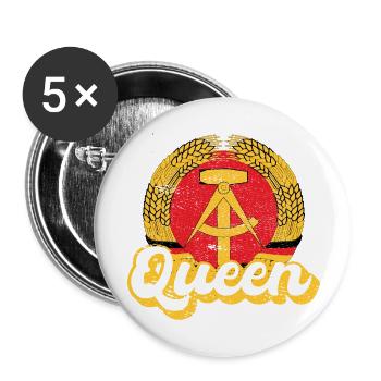 DDR Queen Nostalgie Geschenk - Buttons groß 56 mm (5er Pack) - Weiß - Vorne