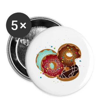 Quatre beignets brillamment glacés avec beaucoup de saupoudrage - Lot de 5 grands badges (56 mm) - blanc - Devant
