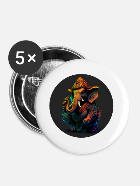 Ganesha Neon | Indischer Gott - Buttons groß 56 mm (5er Pack) - Weiß