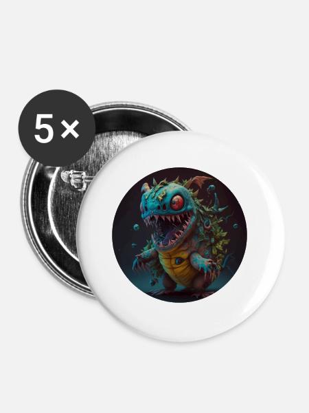Süsses Monster Comic - Buttons groß 56 mm (5er Pack) - Weiß