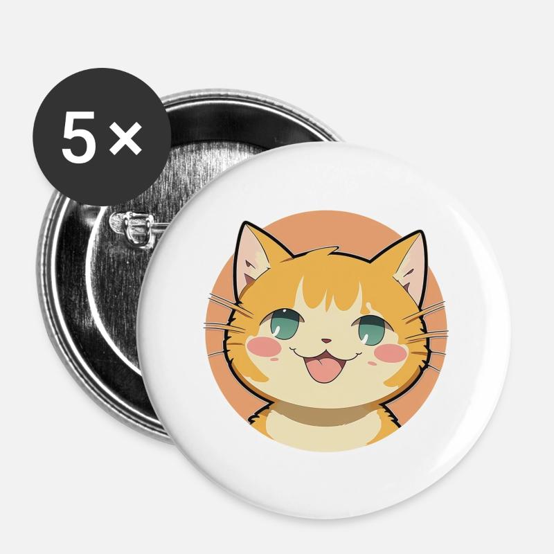 Circle Cat Smiles - Buttons large 2.2''/56 mm (5-pack) - white