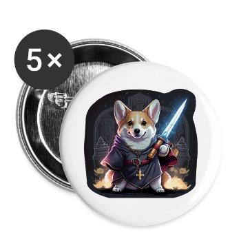 CorgiKreuz-Ritter - Buttons groß 56 mm (5er Pack) - Weiß - Vorne