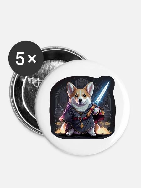 CorgiKreuz-Ritter - Buttons groß 56 mm (5er Pack) - Weiß