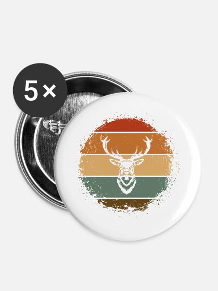 Hirsch Hirschgeweih Geweih - Buttons groß 56 mm (5er Pack) - Weiß