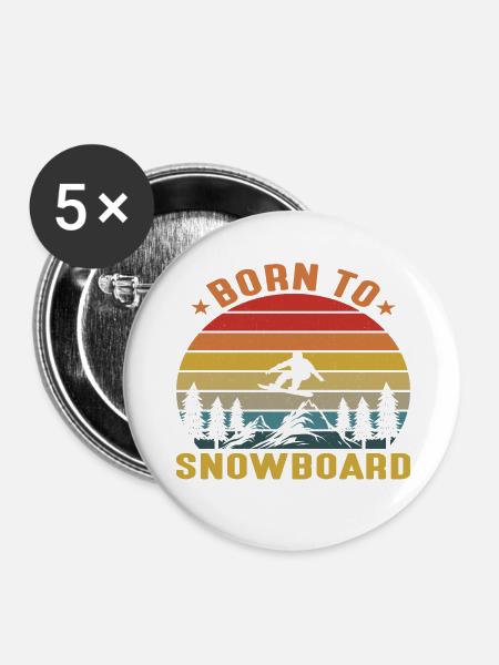 Born to Snowboard - Buttons groß 56 mm (5er Pack) - Weiß