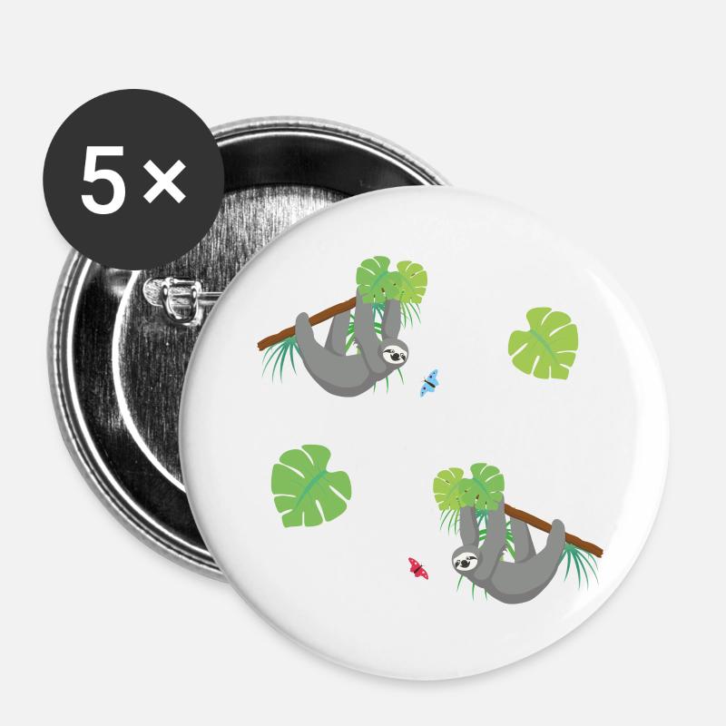 Faultiere - Buttons groß 56 mm (5er Pack) - Weiß