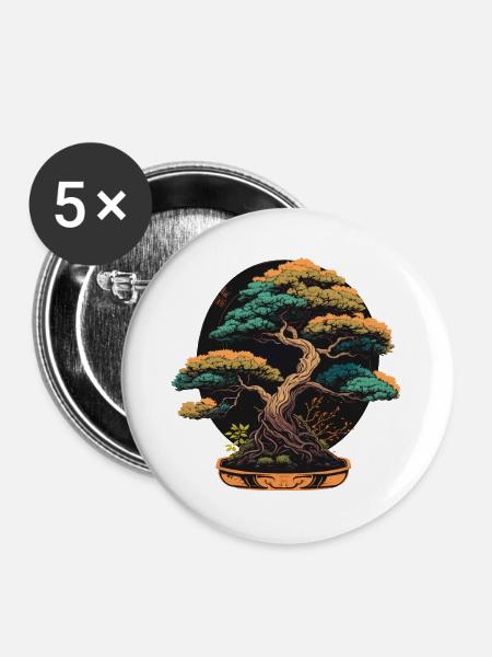 Attraktiver Bonsai - Buttons groß 56 mm (5er Pack) - Weiß