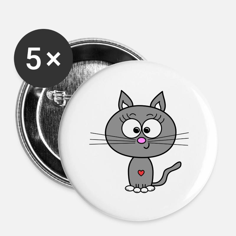 Cat Grey - Buttons large 2.2''/56 mm (5-pack) - white