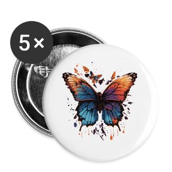 Bunter Schmetterling - Buttons groß 56 mm (5er Pack) - Weiß - Vorne