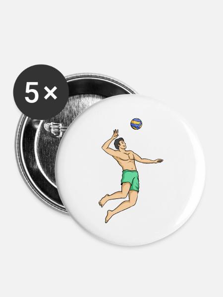 Beach Volleyball - Buttons groß 56 mm (5er Pack) - Weiß