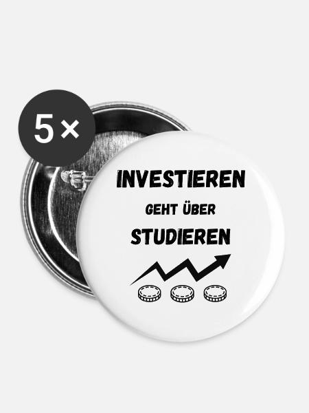 Investieren über Studieren - Buttons groß 56 mm (5er Pack) - Weiß