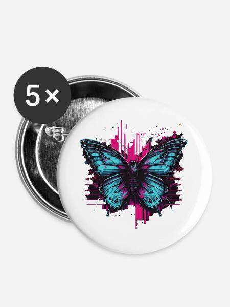 Cooler Vaporwave Schmetterling - Buttons groß 56 mm (5er Pack) - Weiß