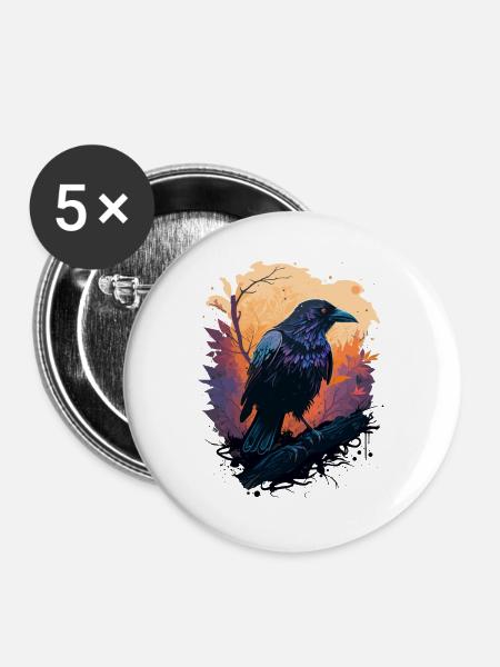 Krähen Wachsames Leben - Buttons groß 56 mm (5er Pack) - Weiß