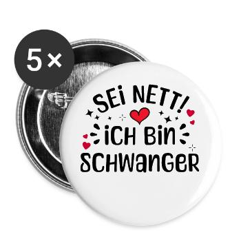 Schwangerschaft Mutter Schwanger Herz Statement - Buttons groß 56 mm (5er Pack) - Weiß - Vorne