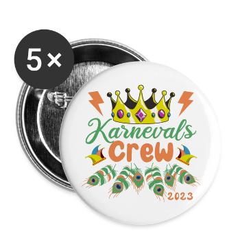 Équipage du carnaval 2023 | Couronne et plumes de paon - Lot de 5 grands badges (56 mm) - blanc - Devant