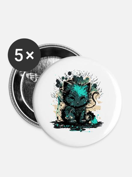 Cyber Cat Illustration - Buttons groß 56 mm (5er Pack) - Weiß