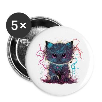 Electrified Kitten - Buttons large 2.2''/56 mm (5-pack) - white - Front