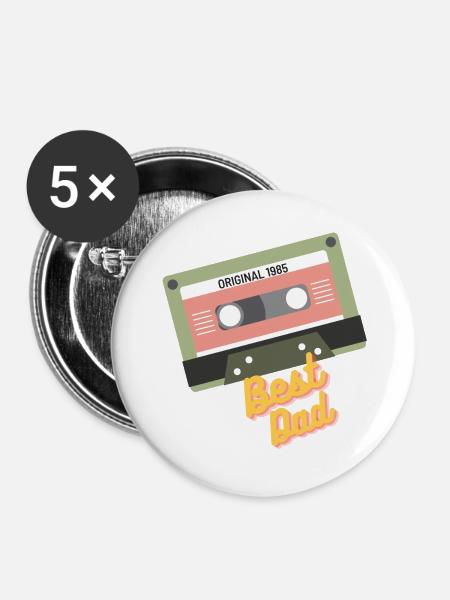 1985 Best Dad - Buttons groß 56 mm (5er Pack) - Weiß
