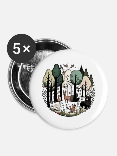 Waldtiere - Buttons groß 56 mm (5er Pack) - Weiß