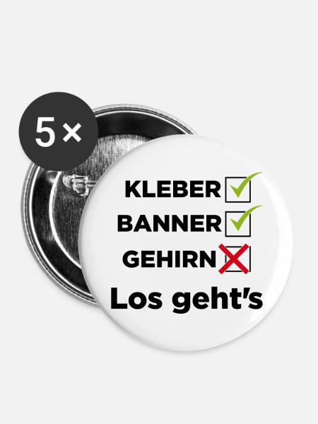 Kleber, Banner, Gehirn - Buttons groß 56 mm (5er Pack) - Weiß