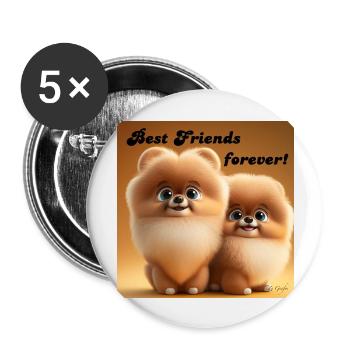 POMMERANIAN 2 BFF chiots mignons petit mignon - Lot de 5 grands badges (56 mm) - blanc - Devant