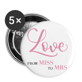 JGA From Miss to Mrs Junggesellinenabschied Braut - Buttons groß 56 mm (5er Pack) - Weiß - Vorne