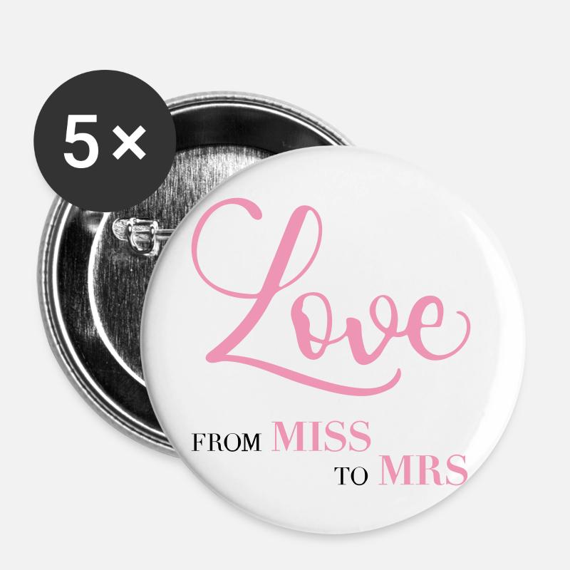 JGA From Miss to Mrs Bachelorette Party Bride - Buttons large 2.2''/56 mm (5-pack) - white