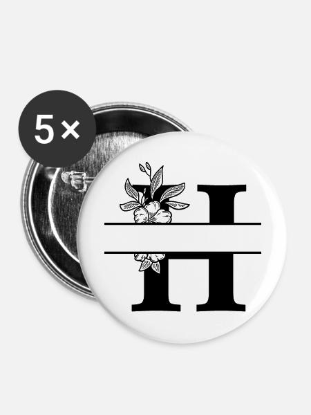 Personalisierter Blumenbuchstabe H - Buttons groß 56 mm (5er Pack) - Weiß