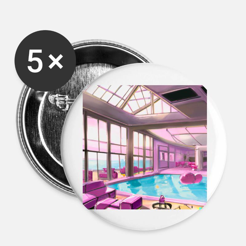 Lounge mit Pool - Buttons groß 56 mm (5er Pack) - Weiß