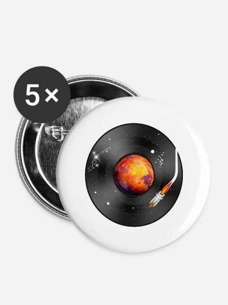 Planet Rock DJ - Buttons groß 56 mm (5er Pack) - Weiß