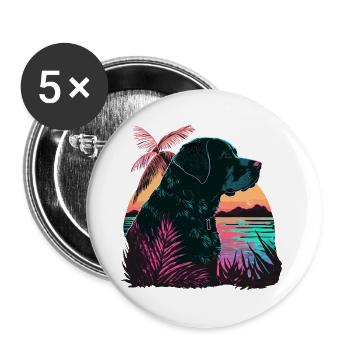 Schwarzer Labrador Retriever am Strand - Buttons groß 56 mm (5er Pack) - Weiß - Vorne