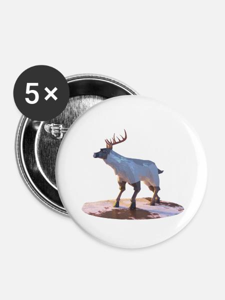 Low Poly Rentiere - Buttons groß 56 mm (5er Pack) - Weiß