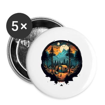 Aventure en camping au pied d’une montagne - Lot de 5 grands badges (56 mm) - blanc - Devant