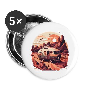 Bus Camping Aventure Outback Australie - Lot de 5 grands badges (56 mm) - blanc - Devant