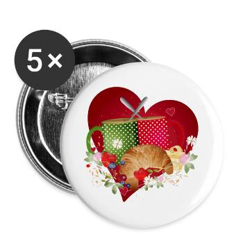 Breakfast for two with croissant, coffee and berries - Buttons large 2.2''/56 mm (5-pack) - white - Front