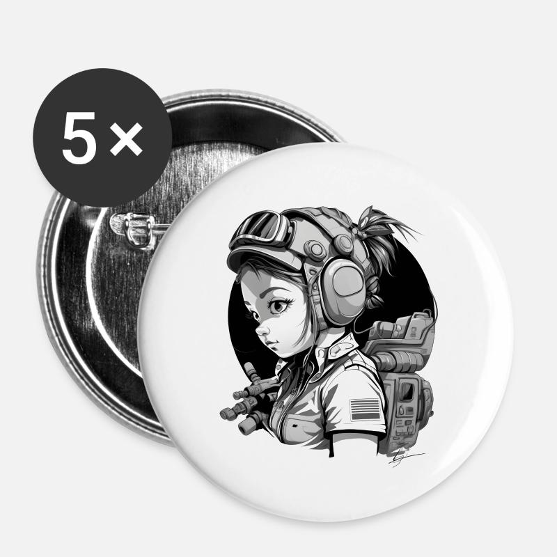 Spacemechanic girl - Buttons large 2.2''/56 mm (5-pack) - white