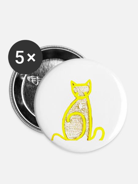 Kritzeln gelbe Katze - Buttons groß 56 mm (5er Pack) - Weiß