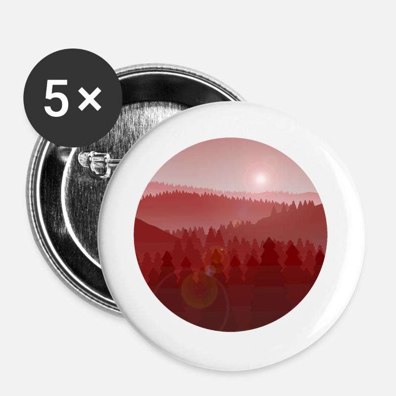 Sonnenuntergang im Kiefernwald - Buttons groß 56 mm (5er Pack) - Weiß