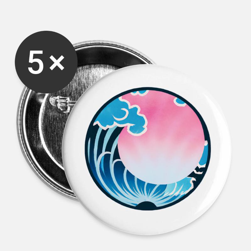 Pink kanagawa - Buttons large 2.2''/56 mm (5-pack) - white