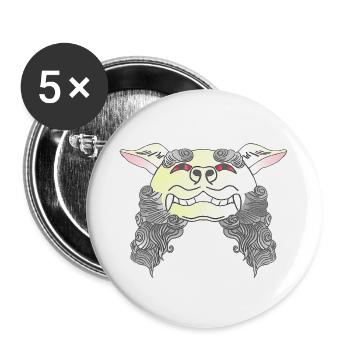coole asiamotive, Wächterhund, komainu - Buttons groß 56 mm (5er Pack) - Weiß - Vorne